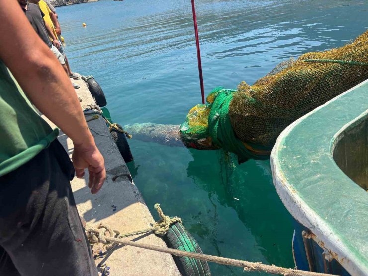 İzmir Karaburun’da balıkçı ağına denizaltı torpidosu takıldı