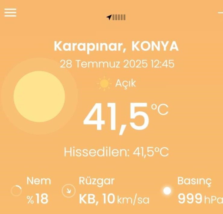 Karapınar’da termometreler 41.5 dereceyi gösterdi