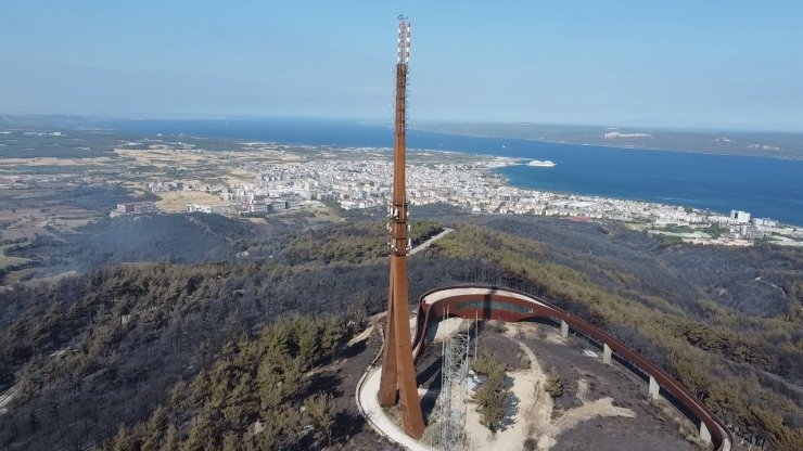 Çanakkale’de yaşanan orman yangınında yanan yerler dron ile görüntülendi