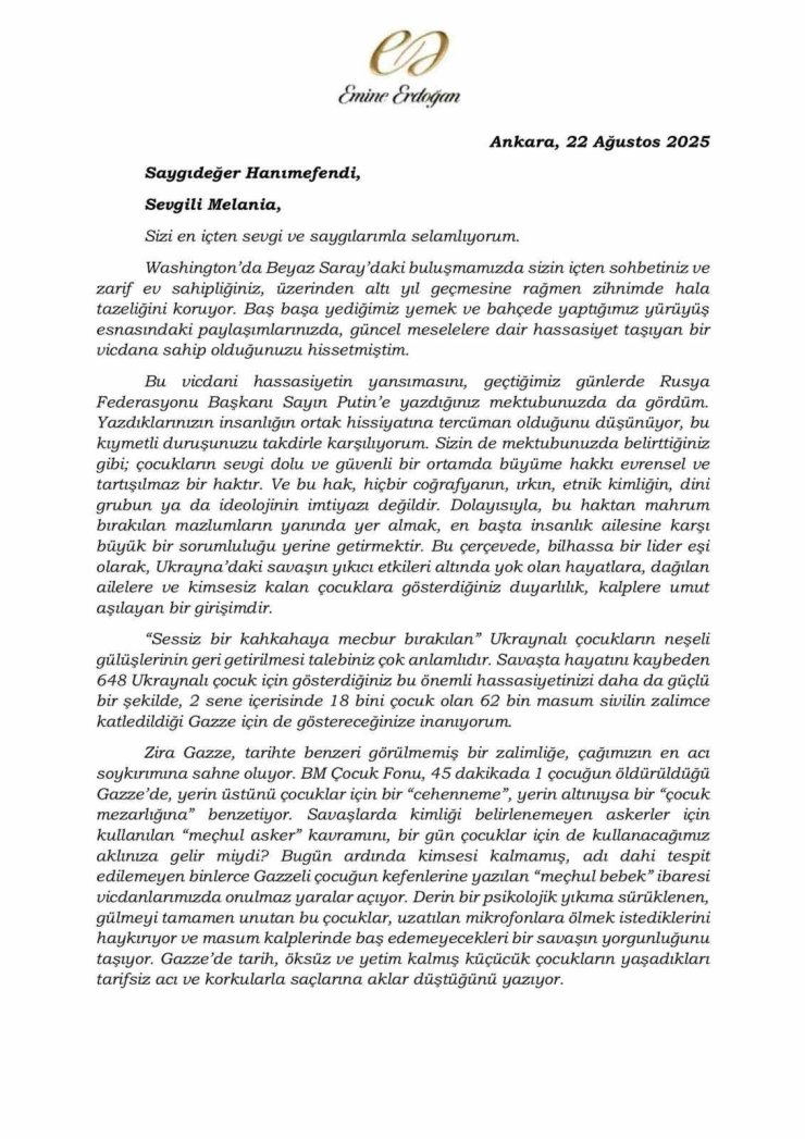 AK Parti Sözcüsü Çelik, Emine Erdoğan’ın Melania Trump’a mektubunu paylaştı