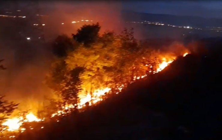Ardahan’da anız ve fidanlık yangını geceyi aydınlattı
