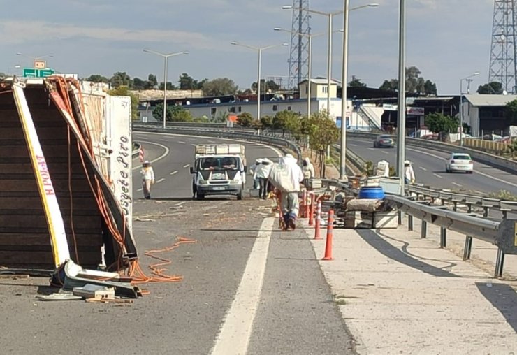 Otoyol çıkışında kamyon kaza yaptı, binlerce arı çevreye yayıldı: 3 yaralı