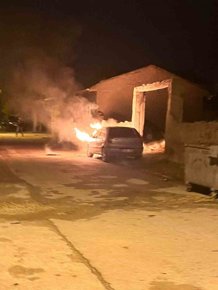 Park halindeki otomobil alev alev yandı
