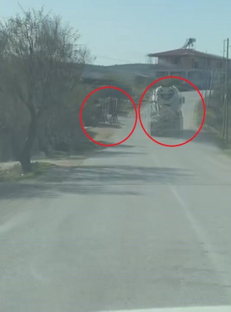 Tek şeritli yoldaki hızıyla ’Pes’ dedirten mikser sürücüsü kamerada