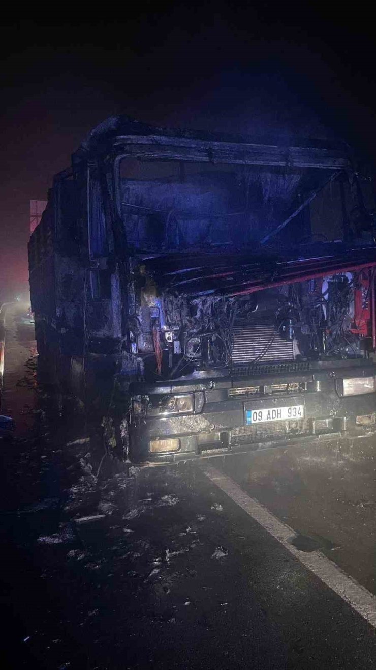 Seyir halinde bir anda alev alan tır kül oldu