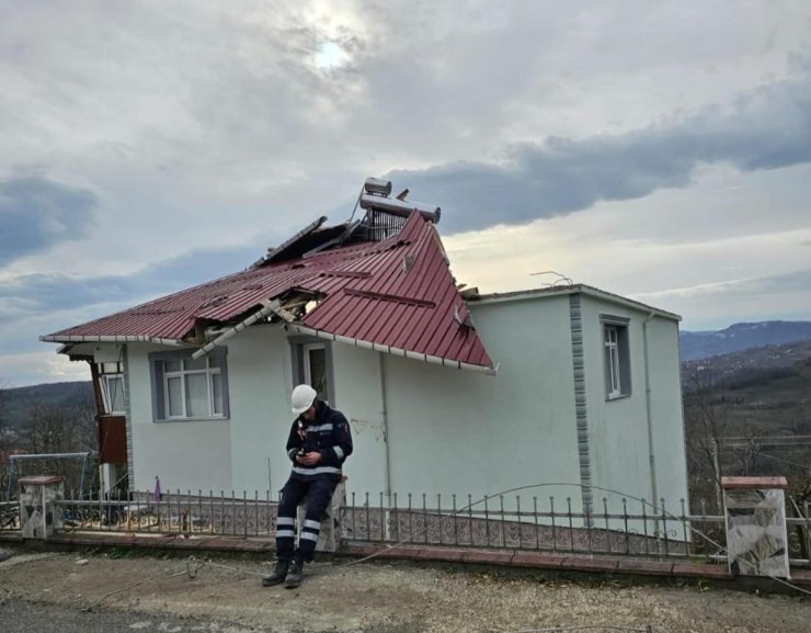 Ordu’da fırtına nedeniyle çatı uçtu, ağaç devrildi