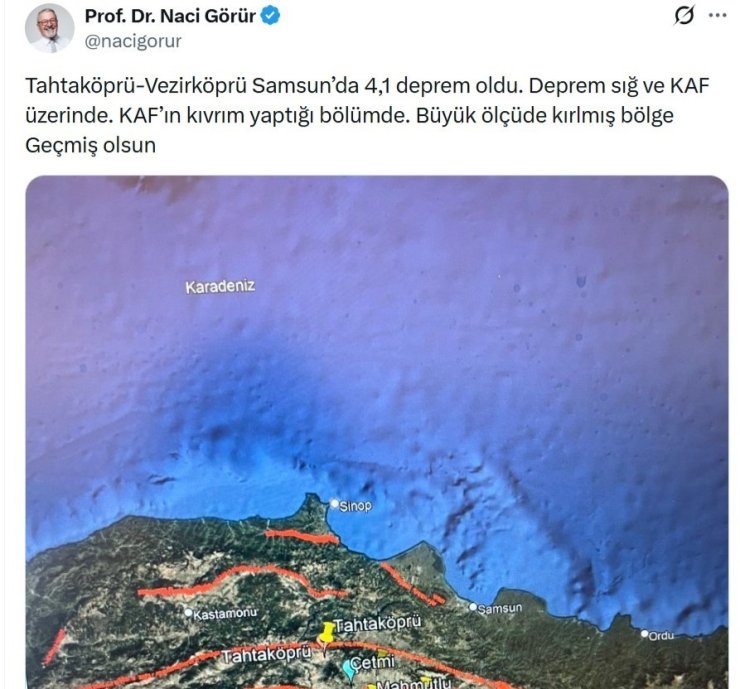 Naci Görür’den "Vezirköprü depremi" değerlendirmesi