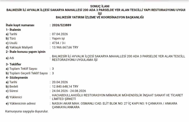 13 milyon TL’lik ihale tamamlandı, tarihi yapı yeniden hayat bulacak