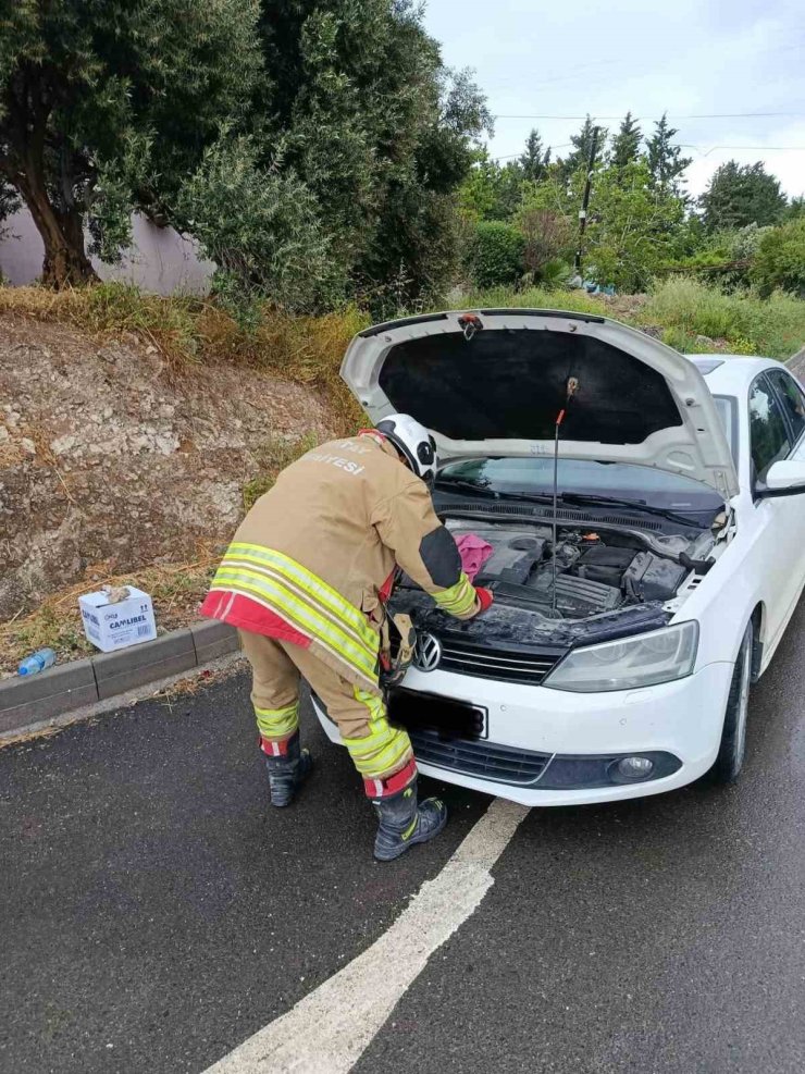Arsuz’da otomobilin motoruna giren kediler kurtarıldı