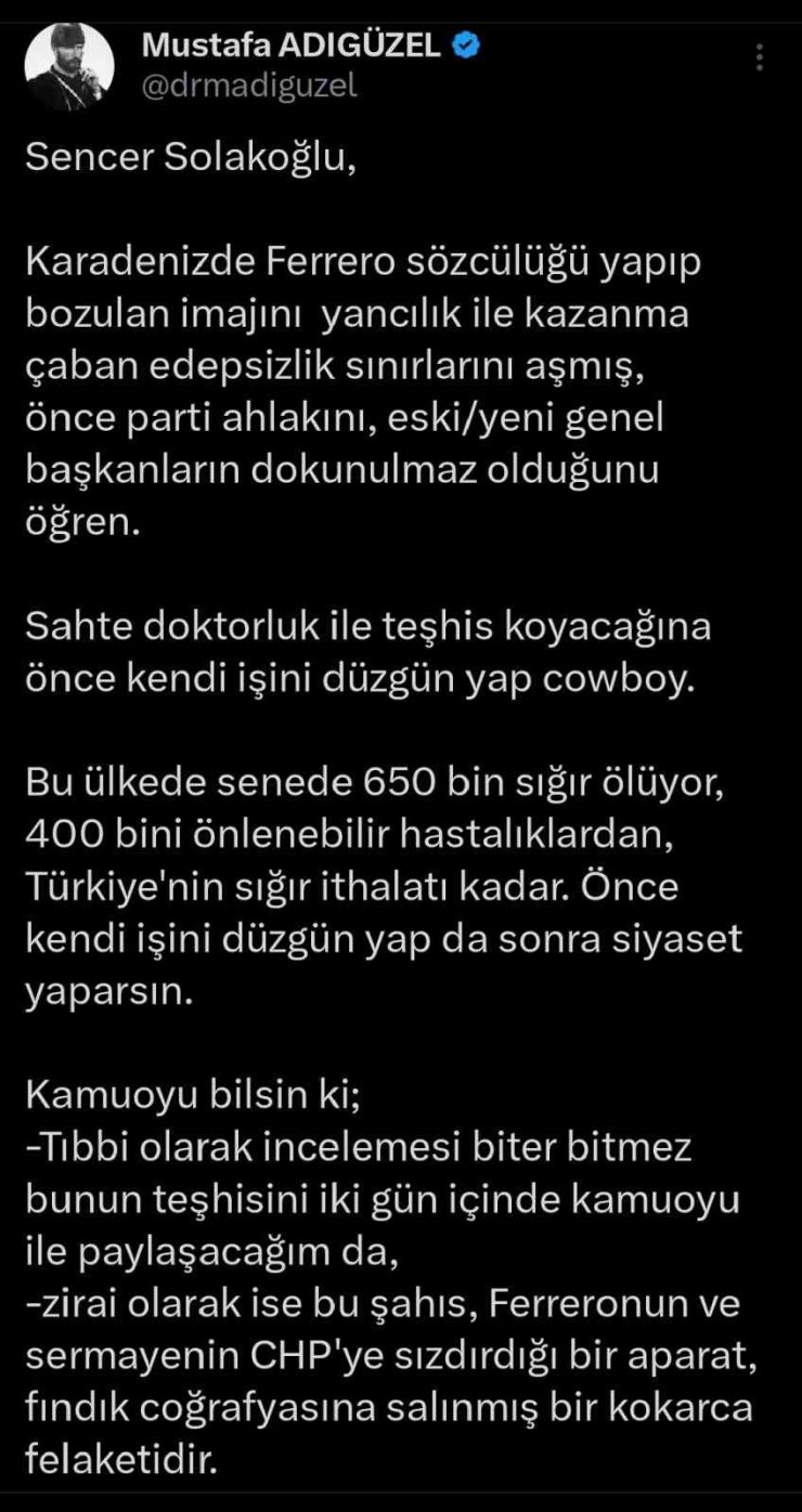 CHP’li vekil Adıgüzel’den Sencer Solakoğlu’na: "Sahte doktorluk ile teşhis koyacağına önce işini yap, sonra siyaset yaparsın"