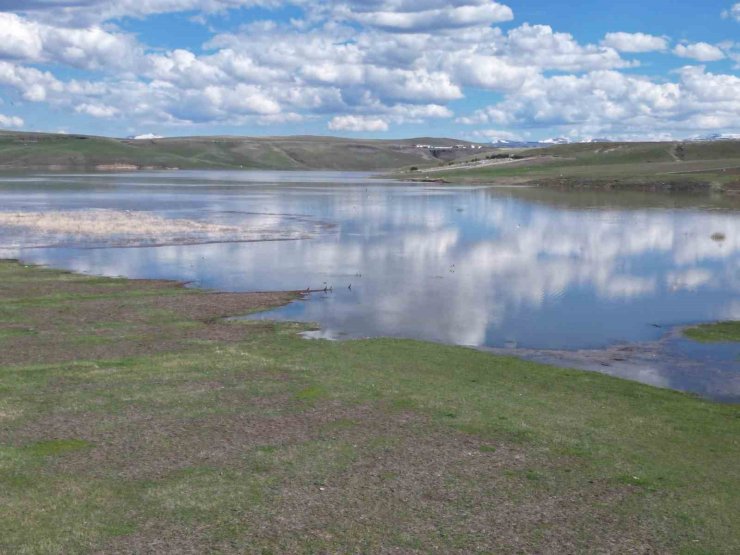 Bulutların aynası Kars Baraj Gölü’nde kartpostallık manzara