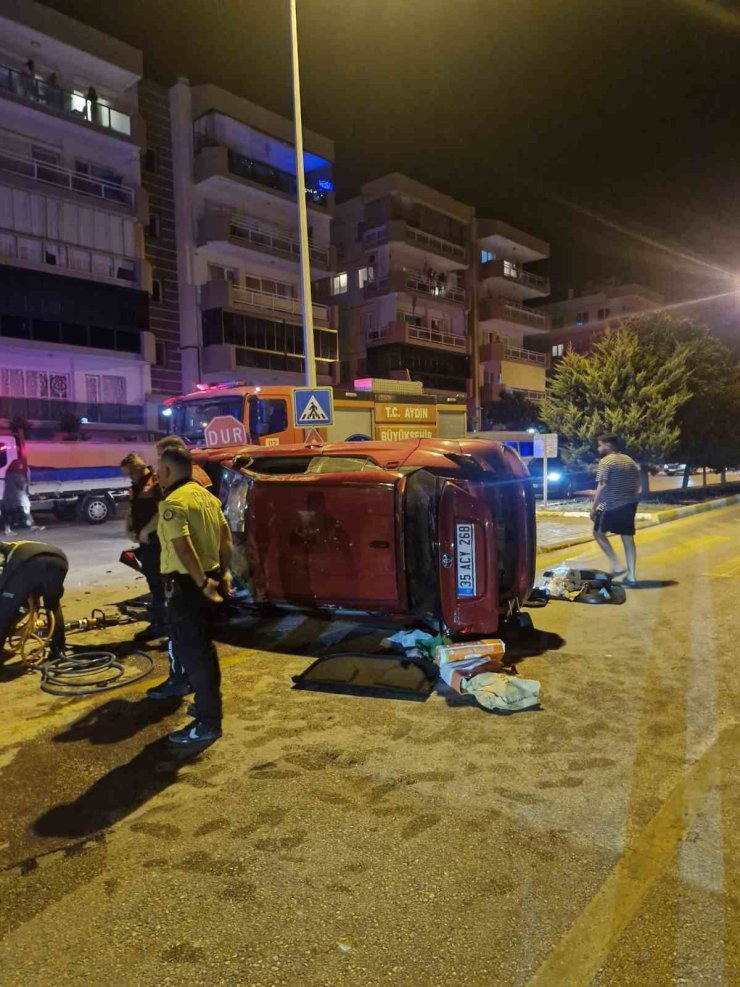 Kuşadası’nda takla atan otomobilin sürücüsü yaralandı