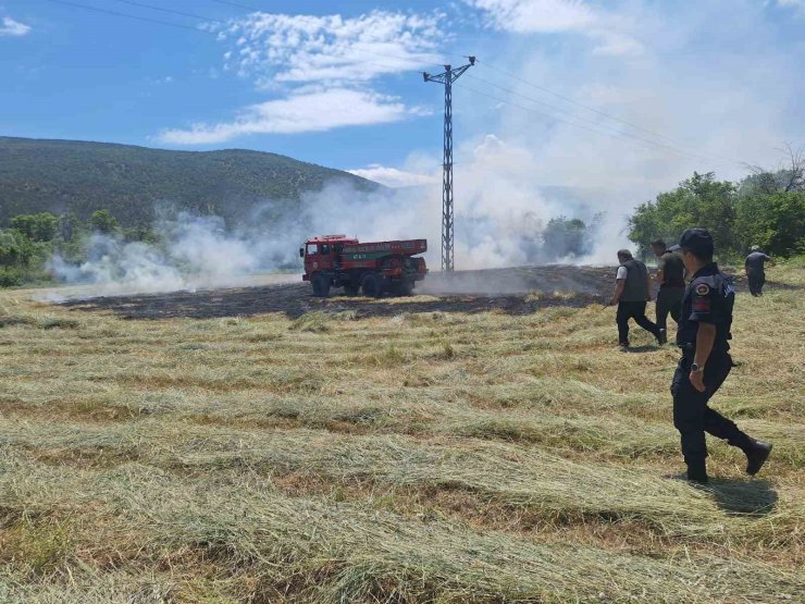 Anız yangını ormana sıçramadan söndürüldü