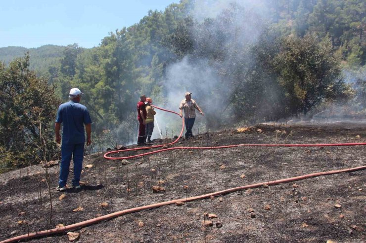 Kumluca’da makilik alanda çıkan yangın, evlere ve ormanlık alana sıçramadan söndürüldü