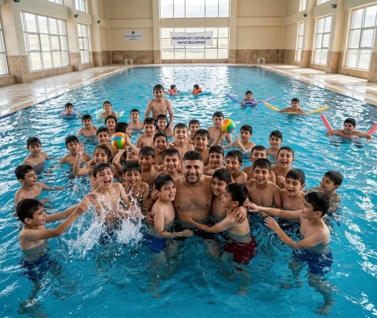 Erzurumlu iş insanından köy çocuklarına havuz jesti: 2 bin 500 çocuk ilk kez havuzla buluştu