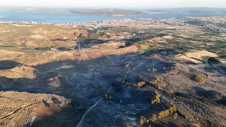 Çanakkale’deki yangında yanan alanlar dron ile görüntülendi