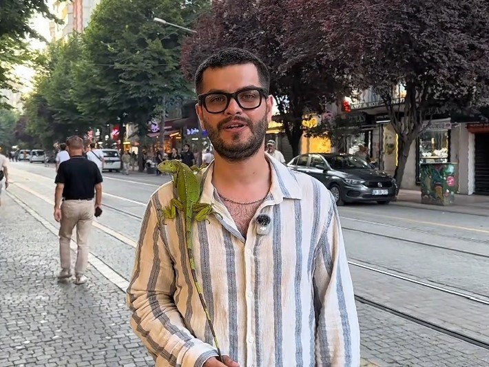 Sokakta iguana gören çocuklar yanına koştu