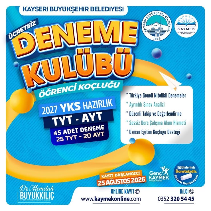 Büyükşehir ile başarıya giden yol KAYMEK’te başlıyor: Ücretsiz YKS ve LGS kursu fırsatı