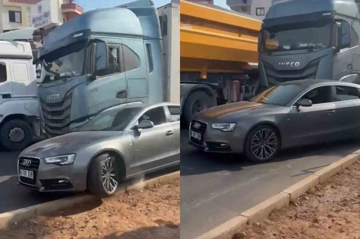 Kaza sonrası korku dolu anlar: Tır şoförü, camını kıran sürücünün aracına çarpıp kaçtı