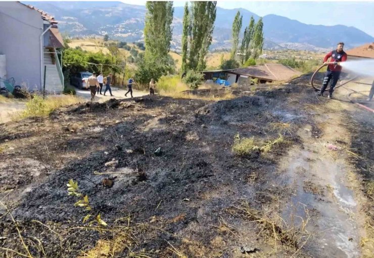 Emet’te ot yangını büyümeden söndürüldü