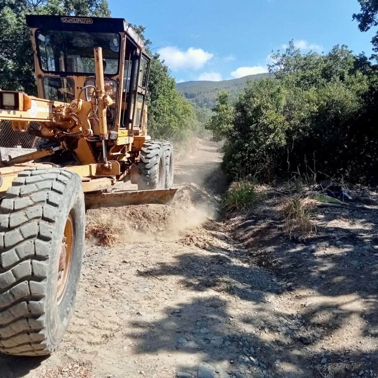Erdek’te zeytin hasadı öncesi bahçe yollarına bakım