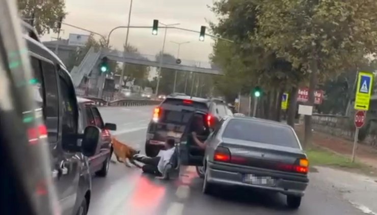 Köpeğin vatandaşı ayağından ısırıp sürüklediği anlar kamerada